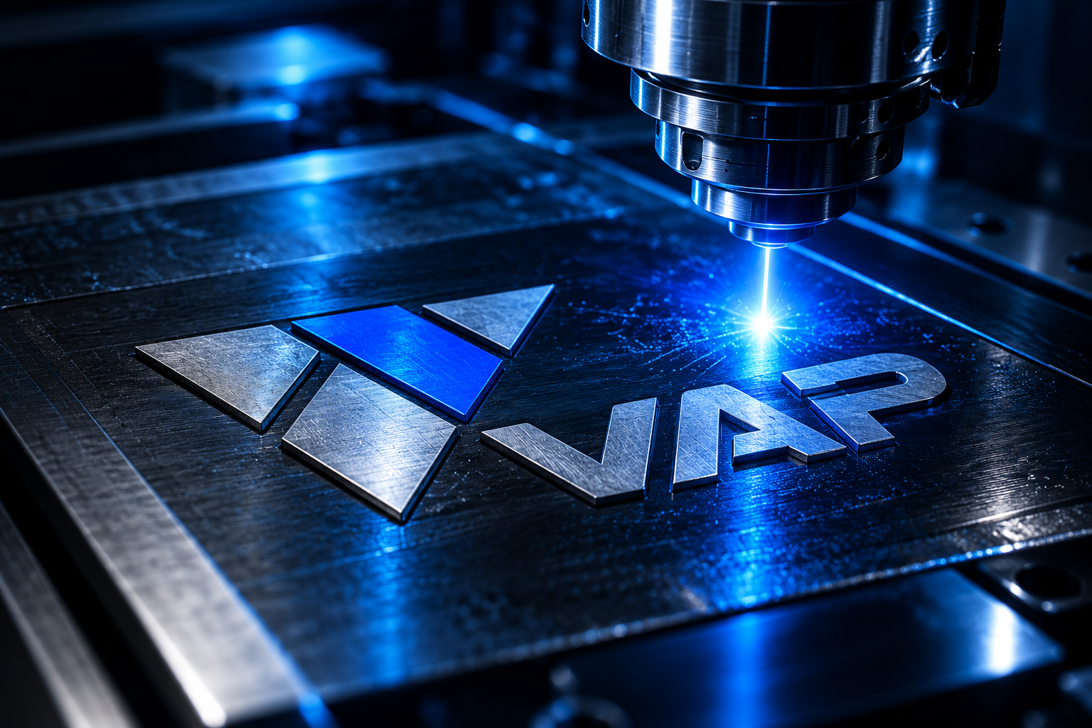 Illustration de gravure laser du symbole et du nom VAP sur une plaque métallique